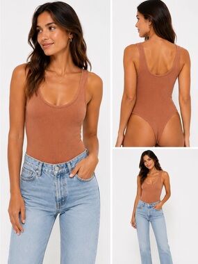 Women's Sleeveless Scoop Neck Bodysuit - Taupe